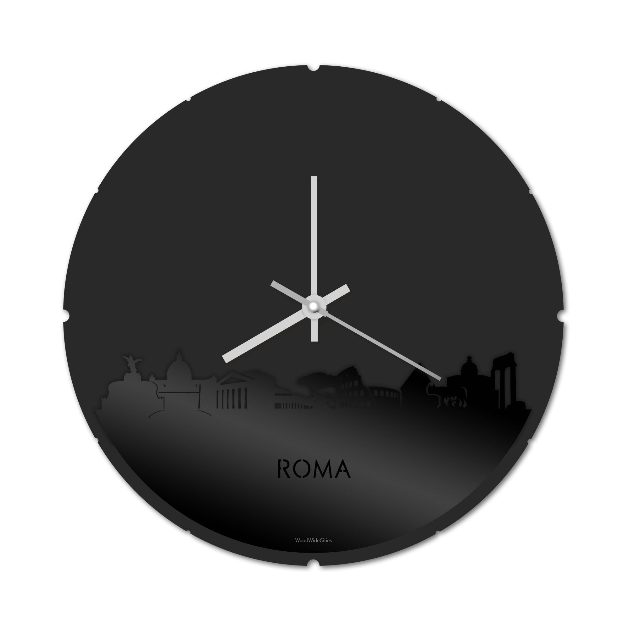 Skyline Klok Rond Rome Zwart glanzend gerecycled kunststof cadeau decoratie relatiegeschenk van WoodWideCities