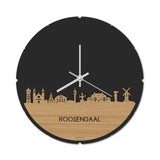 Skyline Klok Rond Roosendaal Bamboe houten cadeau decoratie relatiegeschenk van WoodWideCities