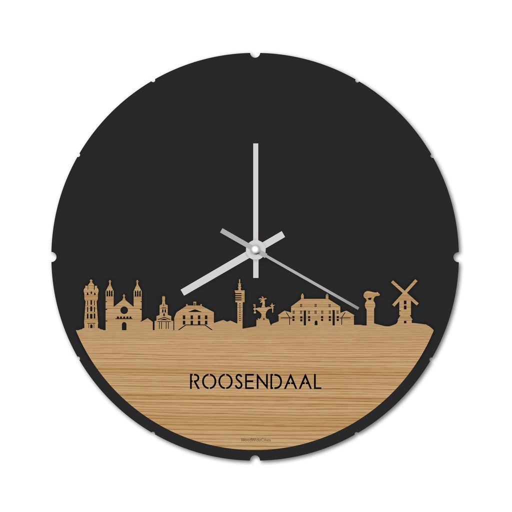 Skyline Klok Rond Roosendaal Bamboe houten cadeau decoratie relatiegeschenk van WoodWideCities
