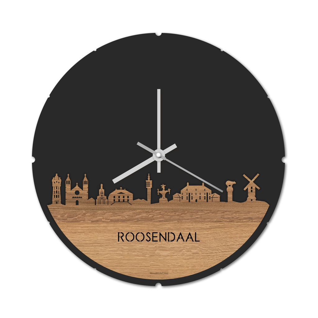 Skyline Klok Rond Roosendaal Eiken houten cadeau decoratie relatiegeschenk van WoodWideCities