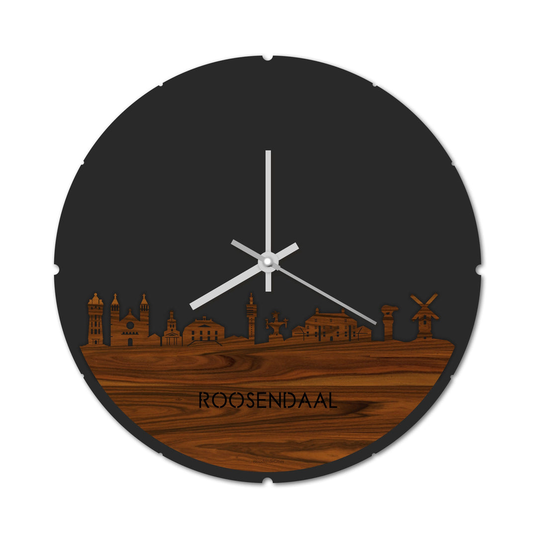 Skyline Klok Rond Roosendaal Palissander houten cadeau decoratie relatiegeschenk van WoodWideCities