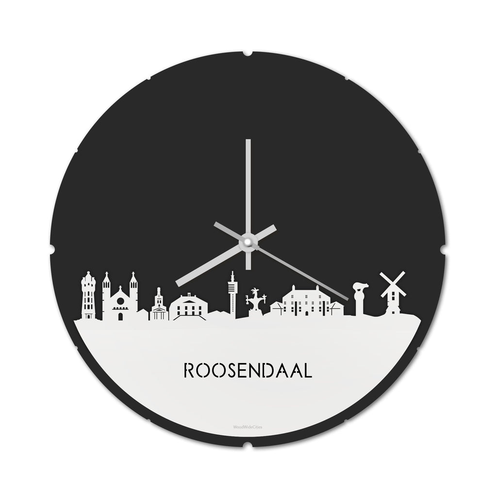 Skyline Klok Rond Roosendaal Wit glanzend gerecycled kunststof cadeau decoratie relatiegeschenk van WoodWideCities