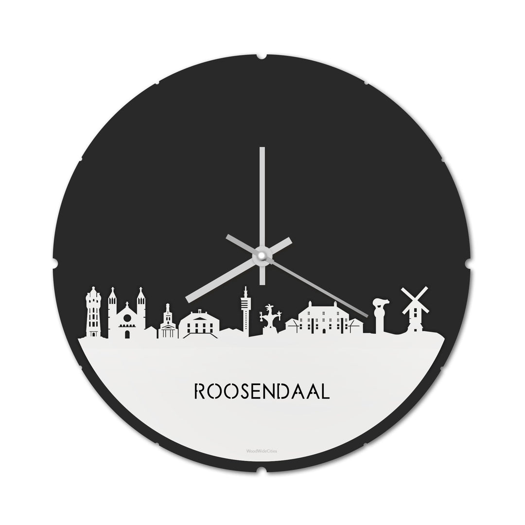 Skyline Klok Rond Roosendaal Wit glanzend gerecycled kunststof cadeau decoratie relatiegeschenk van WoodWideCities