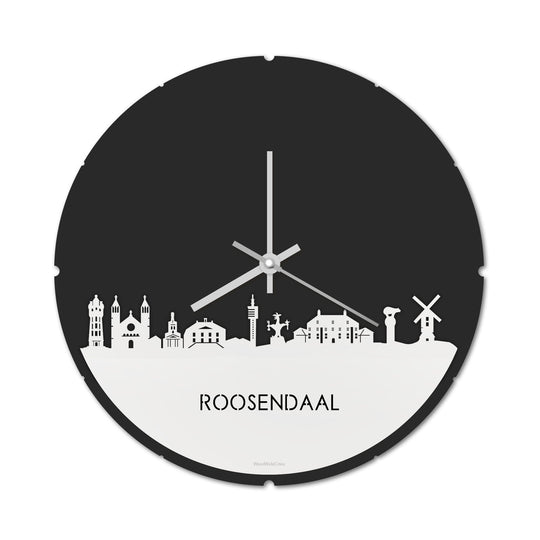 Skyline Klok Rond Roosendaal Wit glanzend gerecycled kunststof cadeau decoratie relatiegeschenk van WoodWideCities