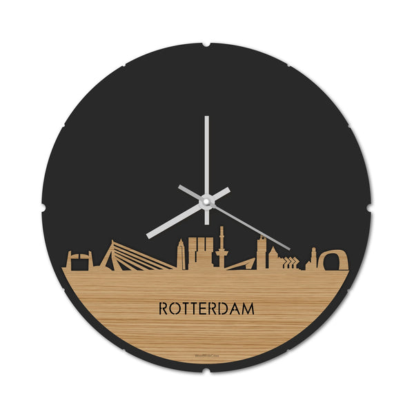 Skyline Klok Rond Rotterdam Bamboe Bamboe  houten cadeau decoratie relatiegeschenk van WoodWideCities