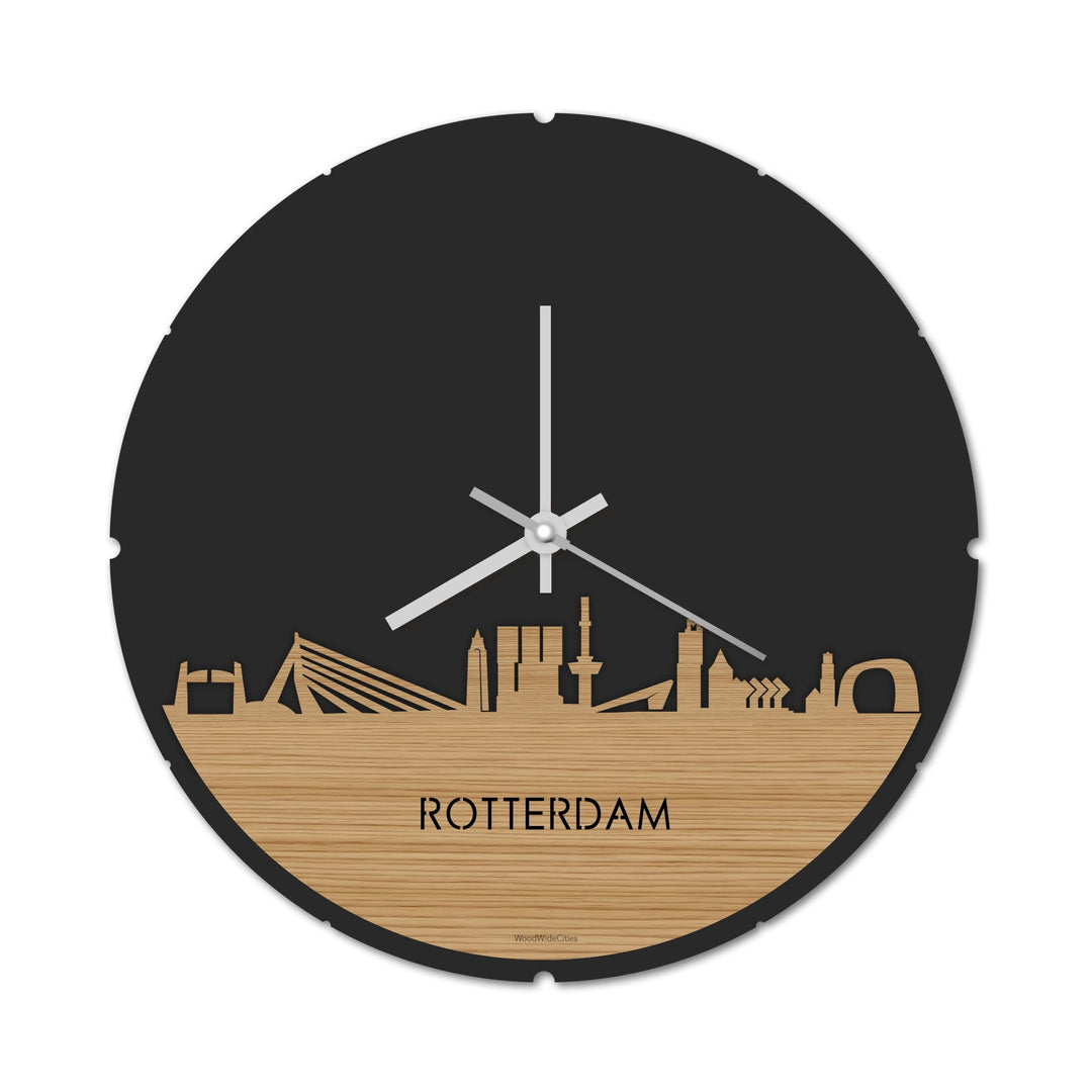 Skyline Klok Rond Rotterdam Bamboe Bamboe  houten cadeau decoratie relatiegeschenk van WoodWideCities