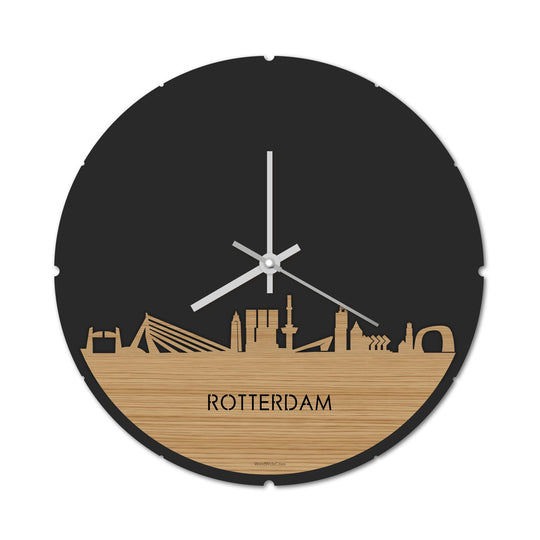 Skyline Klok Rond Rotterdam Bamboe Bamboe  houten cadeau decoratie relatiegeschenk van WoodWideCities