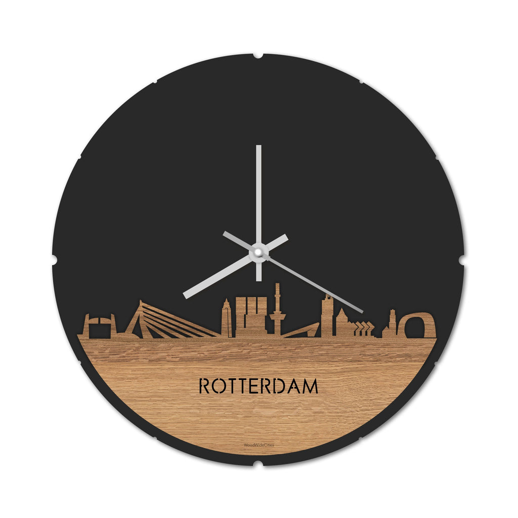 Skyline Klok Rond Rotterdam Eiken houten cadeau decoratie relatiegeschenk van WoodWideCities