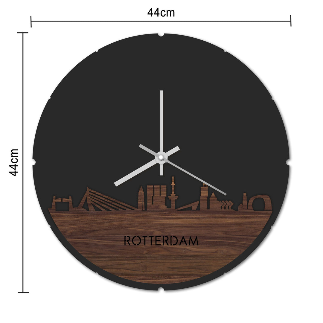 Skyline Klok Rond Rotterdam Noten houten cadeau decoratie relatiegeschenk van WoodWideCities
