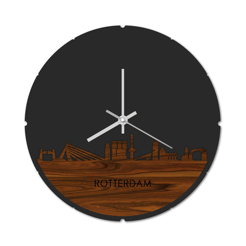Skyline Klok Rond Rotterdam Palissander houten cadeau decoratie relatiegeschenk van WoodWideCities
