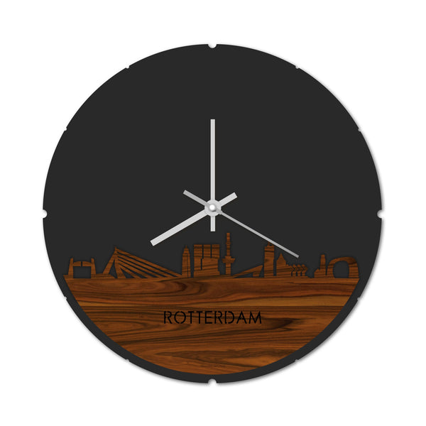 Skyline Klok Rond Rotterdam Palissander houten cadeau decoratie relatiegeschenk van WoodWideCities