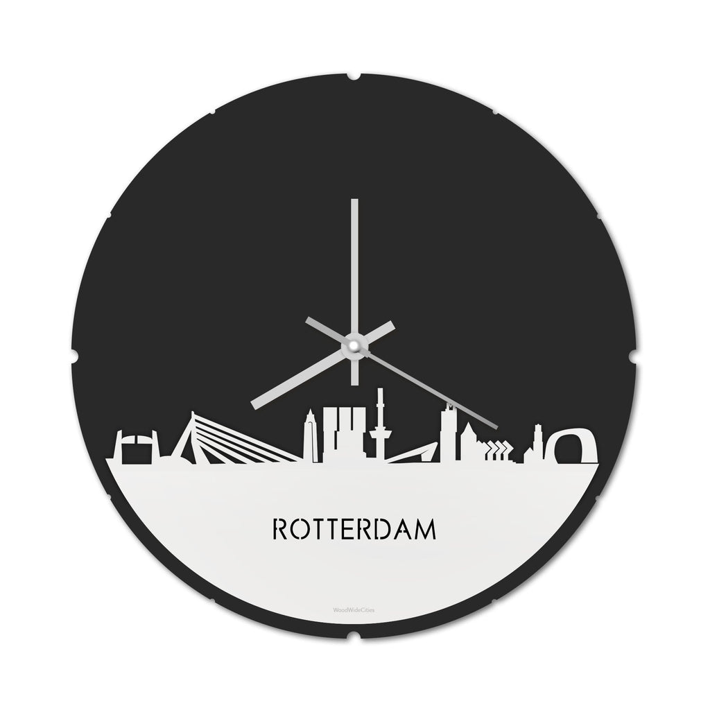 Skyline Klok Rond Rotterdam Wit glanzend gerecycled kunststof cadeau decoratie relatiegeschenk van WoodWideCities