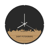 Skyline Klok Rond Saint Petersburg Bamboe houten cadeau decoratie relatiegeschenk van WoodWideCities