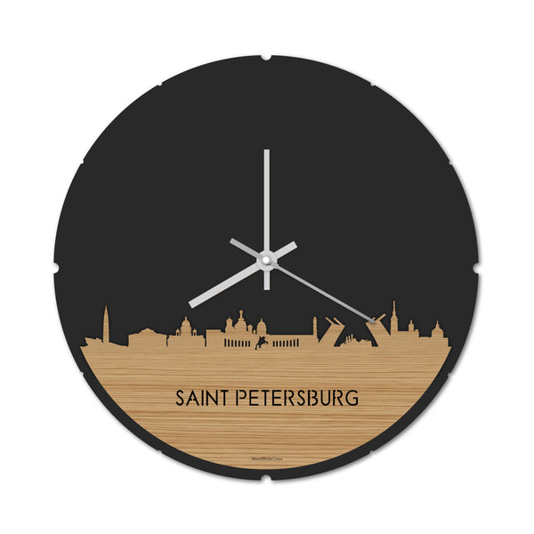 Skyline Klok Rond Saint Petersburg Bamboe houten cadeau decoratie relatiegeschenk van WoodWideCities