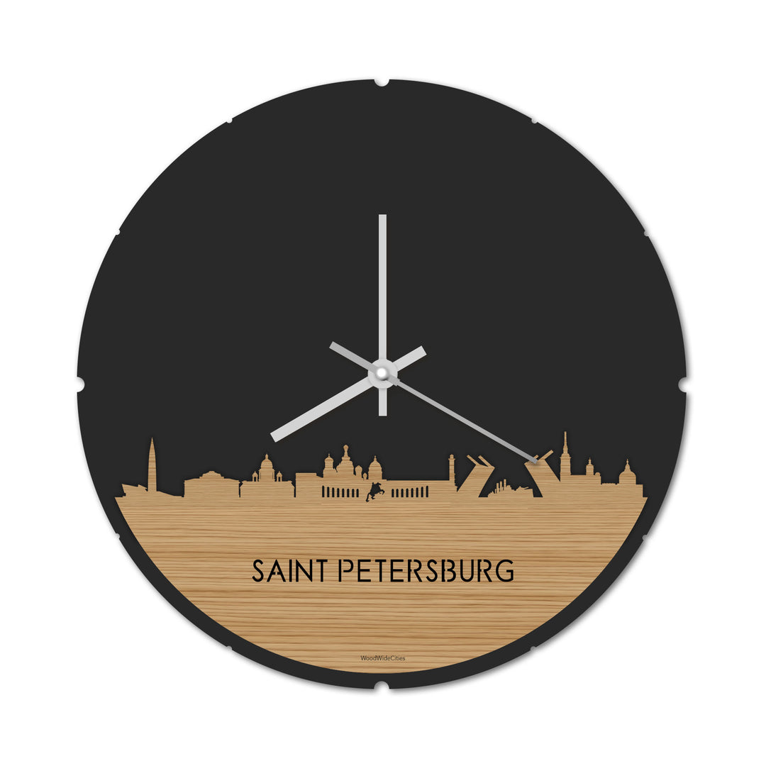 Skyline Klok Rond Saint Petersburg Bamboe houten cadeau decoratie relatiegeschenk van WoodWideCities