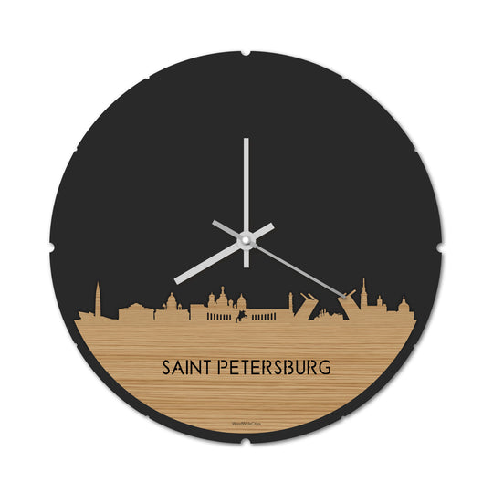 Skyline Klok Rond Saint Petersburg Bamboe houten cadeau decoratie relatiegeschenk van WoodWideCities