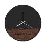 Skyline Klok Rond Saint Petersburg Noten houten cadeau decoratie relatiegeschenk van WoodWideCities
