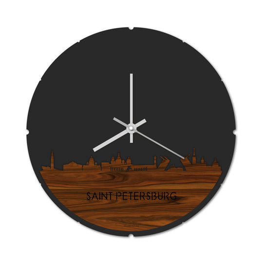Skyline Klok Rond Saint Petersburg Palissander houten cadeau decoratie relatiegeschenk van WoodWideCities