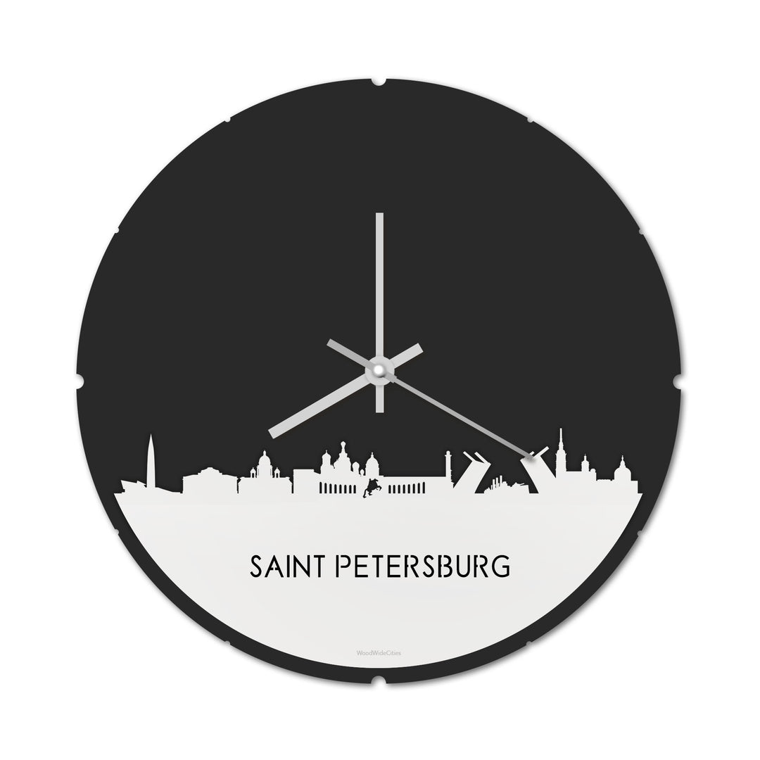 Skyline Klok Rond Saint Petersburg Wit glanzend gerecycled kunststof cadeau decoratie relatiegeschenk van WoodWideCities