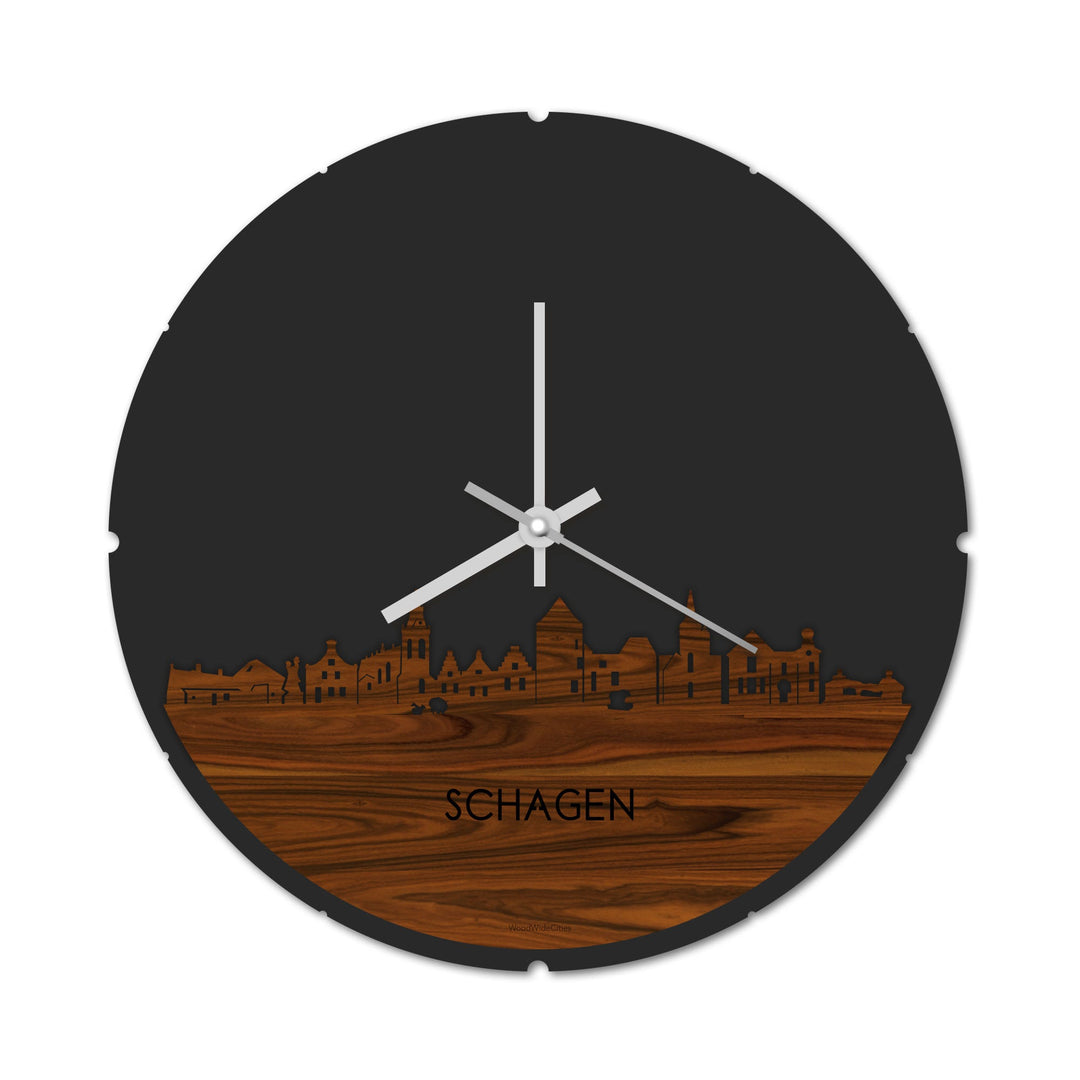 Skyline Klok Rond Schagen Palissander houten cadeau decoratie relatiegeschenk van WoodWideCities