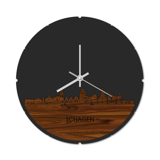 Skyline Klok Rond Schagen Palissander houten cadeau decoratie relatiegeschenk van WoodWideCities