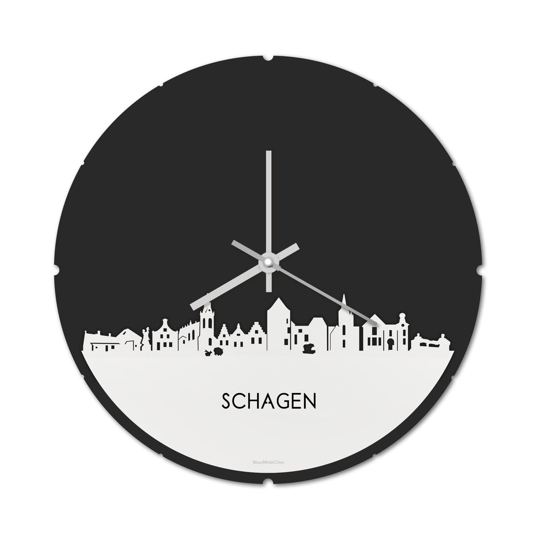 Skyline Klok Rond Schagen Wit glanzend gerecycled kunststof cadeau decoratie relatiegeschenk van WoodWideCities