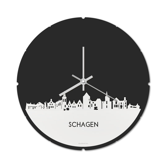 Skyline Klok Rond Schagen Wit glanzend gerecycled kunststof cadeau decoratie relatiegeschenk van WoodWideCities