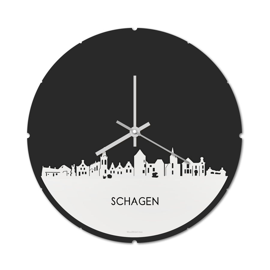 Skyline Klok Rond Schagen Wit glanzend gerecycled kunststof cadeau decoratie relatiegeschenk van WoodWideCities