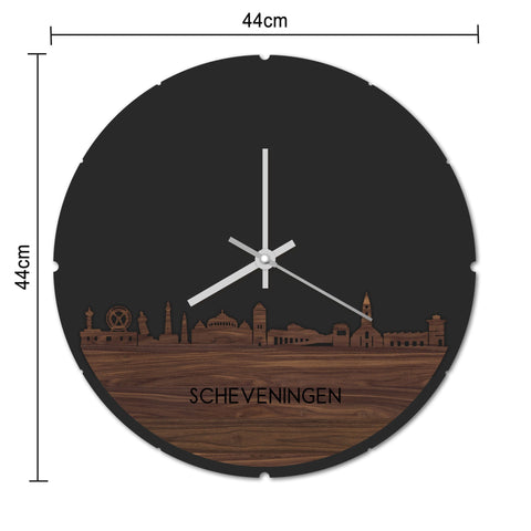 Skyline Klok Rond Scheveningen Eiken houten cadeau decoratie relatiegeschenk van WoodWideCities