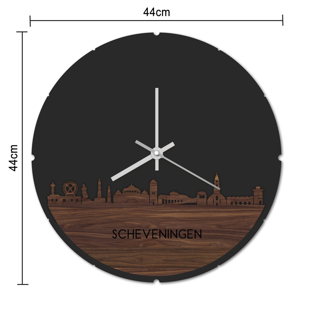 Skyline Klok Rond Scheveningen Eiken houten cadeau decoratie relatiegeschenk van WoodWideCities