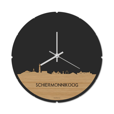 Skyline Klok Rond Schiermonnikoog Bamboe houten cadeau decoratie relatiegeschenk van WoodWideCities