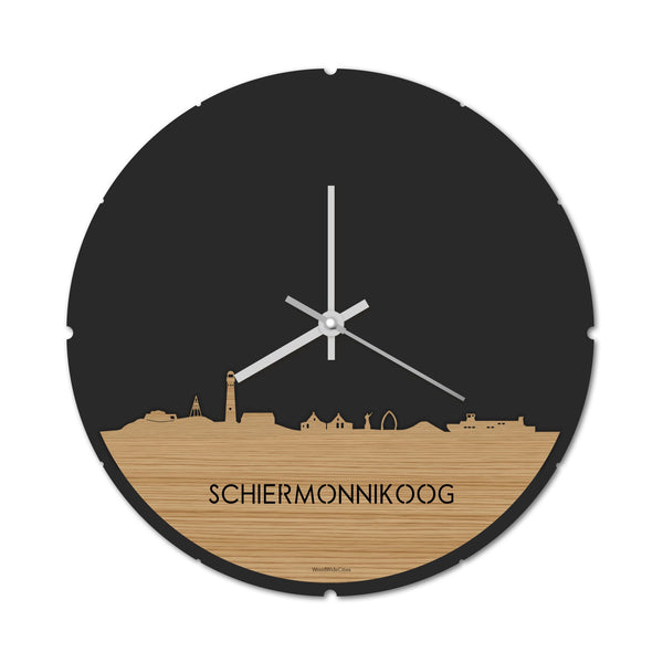 Skyline Klok Rond Schiermonnikoog Bamboe houten cadeau decoratie relatiegeschenk van WoodWideCities