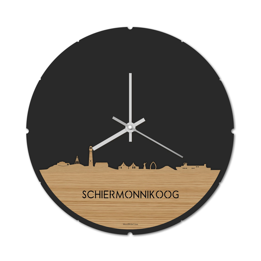 Skyline Klok Rond Schiermonnikoog Bamboe houten cadeau decoratie relatiegeschenk van WoodWideCities