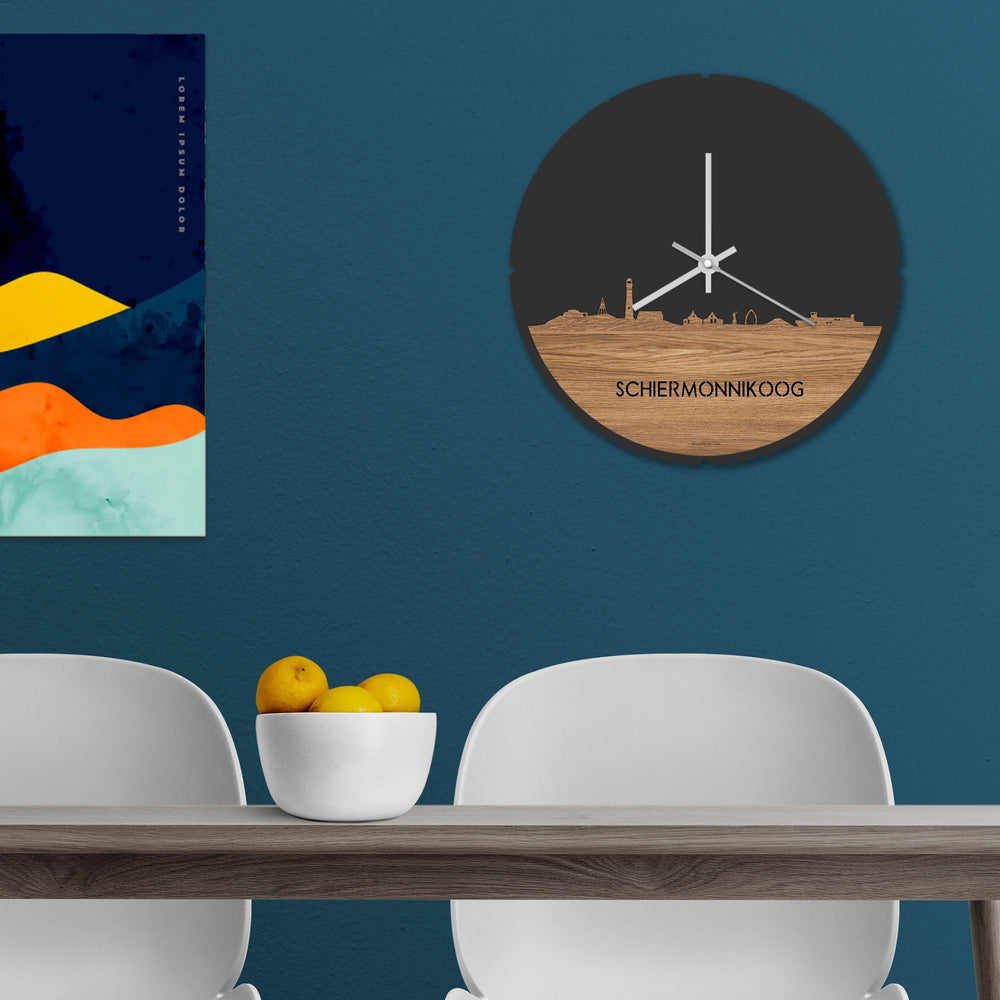 Skyline Klok Rond Schiermonnikoog Eiken Eiken houten cadeau decoratie relatiegeschenk van WoodWideCities