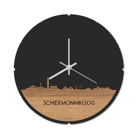 Skyline Klok Rond Schiermonnikoog Eiken Eiken houten cadeau decoratie relatiegeschenk van WoodWideCities