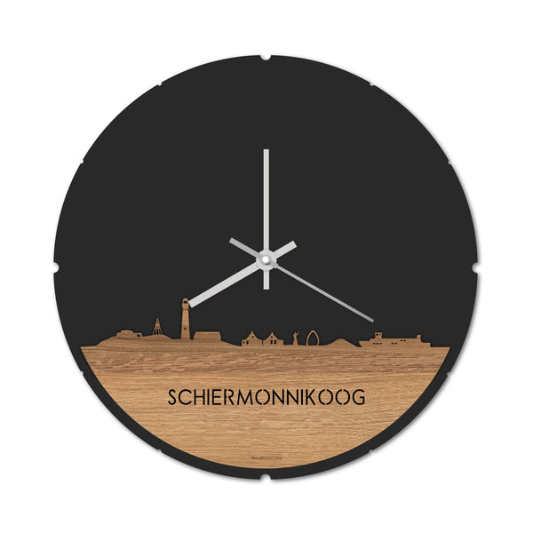 Skyline Klok Rond Schiermonnikoog Eiken Eiken houten cadeau decoratie relatiegeschenk van WoodWideCities