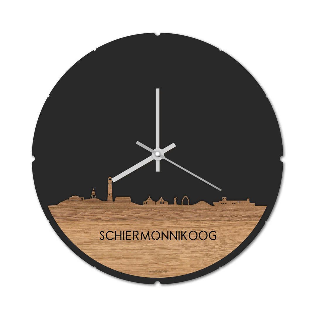 Skyline Klok Rond Schiermonnikoog Eiken Eiken houten cadeau decoratie relatiegeschenk van WoodWideCities