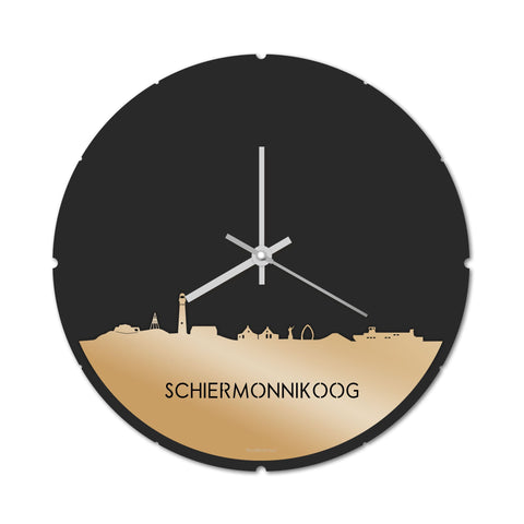 Skyline Klok Rond Schiermonnikoog Metallic Goud gerecycled kunststof cadeau decoratie relatiegeschenk van WoodWideCities