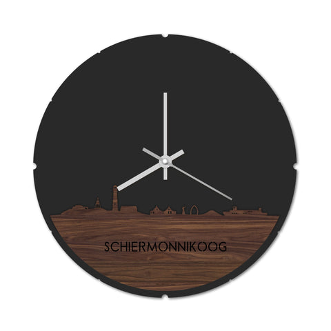 Skyline Klok Rond Schiermonnikoog Noten Noten houten cadeau decoratie relatiegeschenk van WoodWideCities