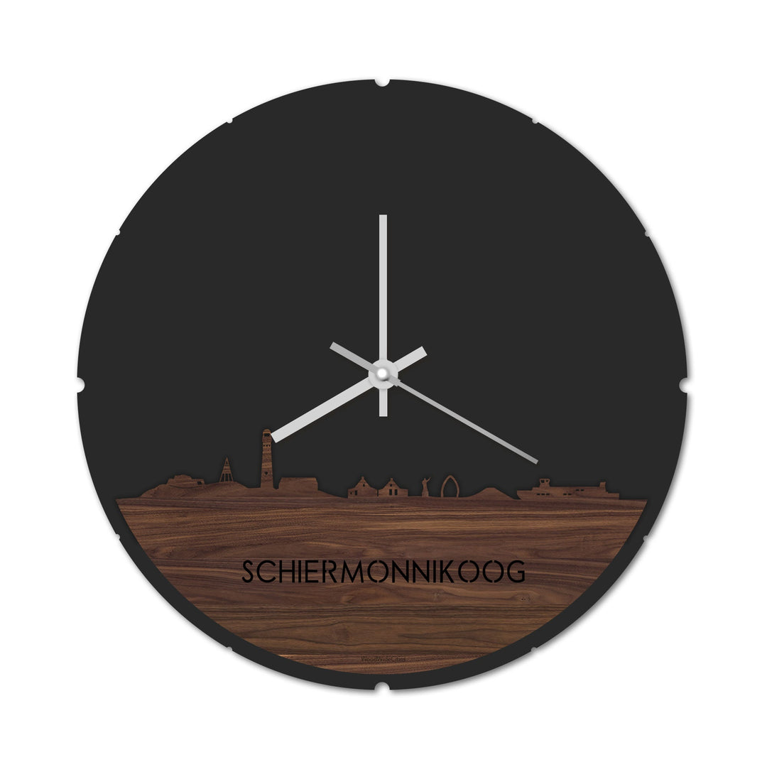 Skyline Klok Rond Schiermonnikoog Noten Noten houten cadeau decoratie relatiegeschenk van WoodWideCities