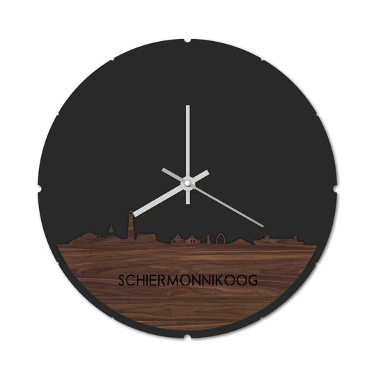 Skyline Klok Rond Schiermonnikoog Noten Noten houten cadeau decoratie relatiegeschenk van WoodWideCities