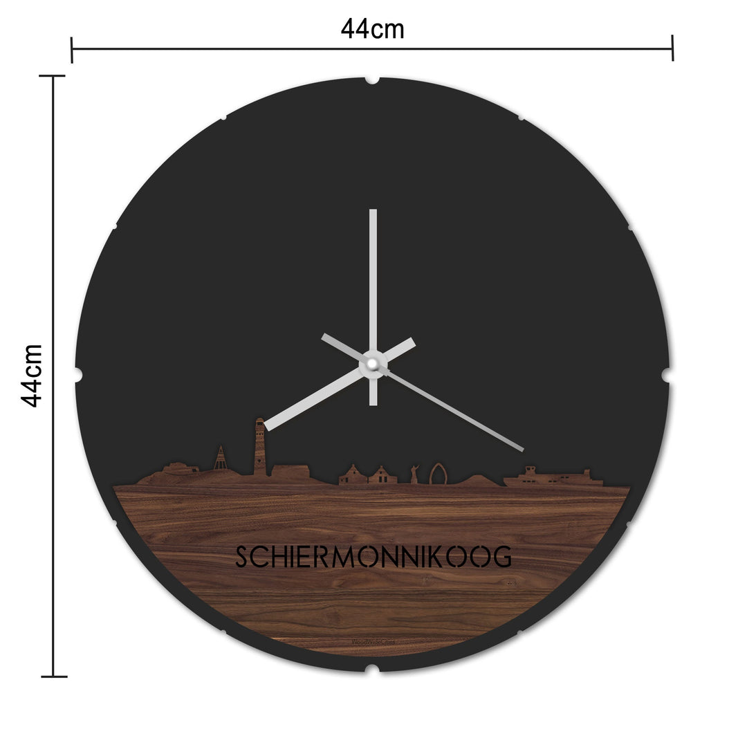 Skyline Klok Rond Schiermonnikoog Palissander houten cadeau decoratie relatiegeschenk van WoodWideCities