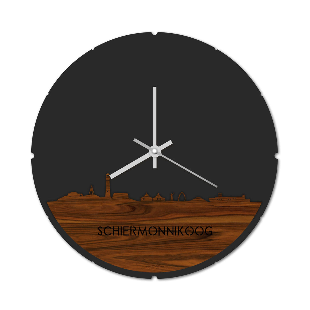Skyline Klok Rond Schiermonnikoog Palissander Palissander houten cadeau decoratie relatiegeschenk van WoodWideCities