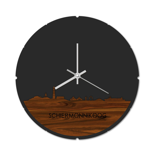 Skyline Klok Rond Schiermonnikoog Palissander Palissander houten cadeau decoratie relatiegeschenk van WoodWideCities
