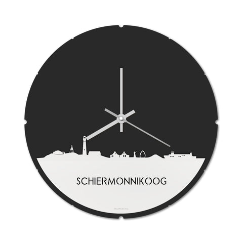Skyline Klok Rond Schiermonnikoog Wit glanzend gerecycled kunststof cadeau decoratie relatiegeschenk van WoodWideCities