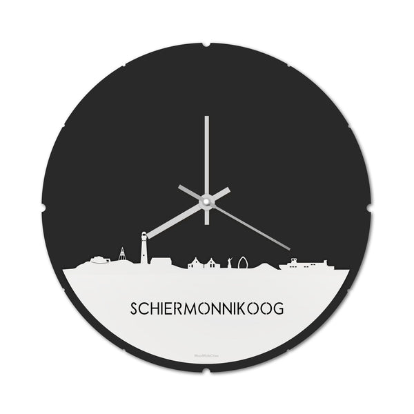 Skyline Klok Rond Schiermonnikoog Wit glanzend gerecycled kunststof cadeau decoratie relatiegeschenk van WoodWideCities