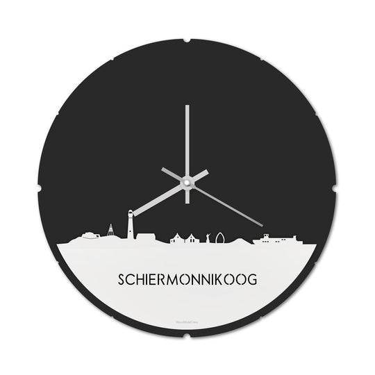 Skyline Klok Rond Schiermonnikoog Wit glanzend gerecycled kunststof cadeau decoratie relatiegeschenk van WoodWideCities