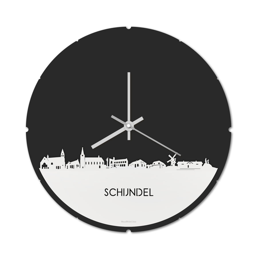 Skyline Klok Rond Schijndel Wit glanzend gerecycled kunststof cadeau decoratie relatiegeschenk van WoodWideCities