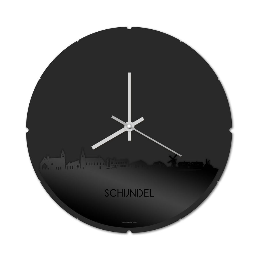 Skyline Klok Rond Schijndel Zwart glanzend gerecycled kunststof cadeau decoratie relatiegeschenk van WoodWideCities