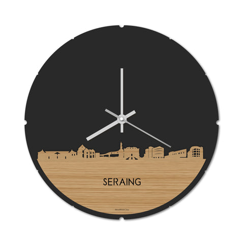 Skyline Klok Rond Seraing Bamboe houten cadeau decoratie relatiegeschenk van WoodWideCities